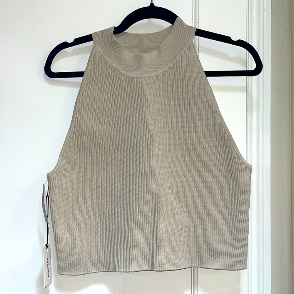 Aritzia Babaton sculpt knit halter tank, beige, XL